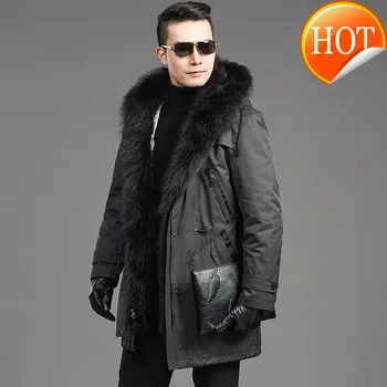 Kaufen Pelzmantel Reale Natürliche Kaninchen Pelz Liner Waschbären Pelz Kragen Parka Jacke Plus Größe Jacken Männer Casual Warme Parkas NZ725 YY615