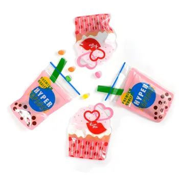 

2020 New 500pcs Cute creative milk tea shape small candy zipper bag net red curve odd bag Niuzha biscuit self sealing bag