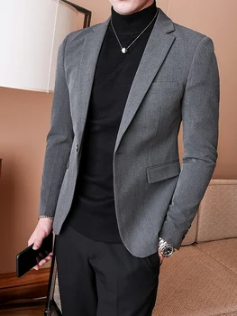 

Vintage Casual Grey Blazer Men Suits Tweed Knitted Stylish Blazer Men 2020 Male Suit Jackets Trajes Hombre Casuales Coats JJ60XX