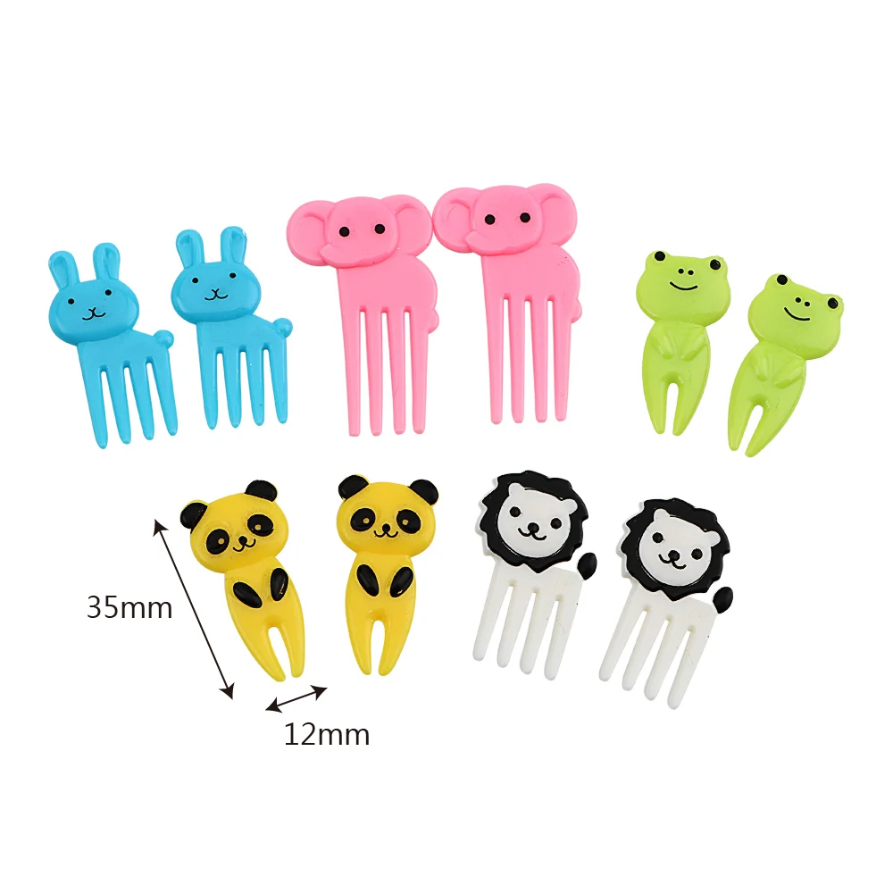 10pcs/pack Snack Cake Dessert Food Fork Bento Lunches Toothpick Party Decor Animal Farm Fruit Fork for Children Mini Cartoon