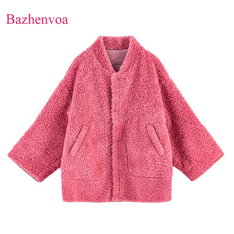 Bazhenova, женские кашемировые пальто, для девушек, свободные, одноцветные, милые, подходят ко всему, теплые пальто для женщин, зимние, милые, повседневные топы, одежда для девушек R2
