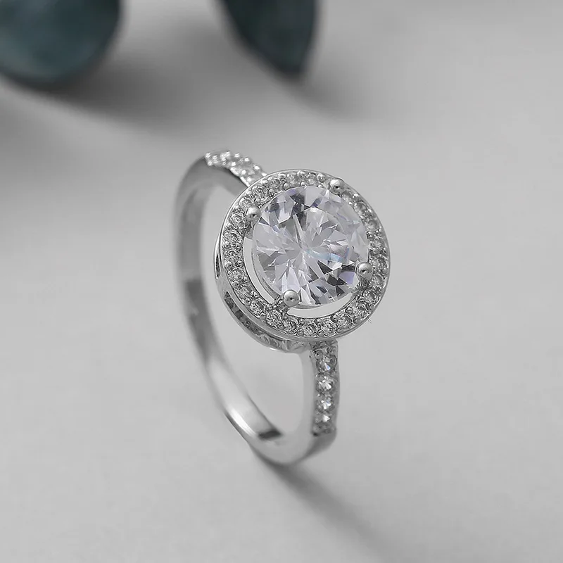 

Exquisite White Gold Round Cut Zircon Wedding Rings White Crystal Cocktail Party Women's Rings Silver Ring Lover's Gifts Jewelry
