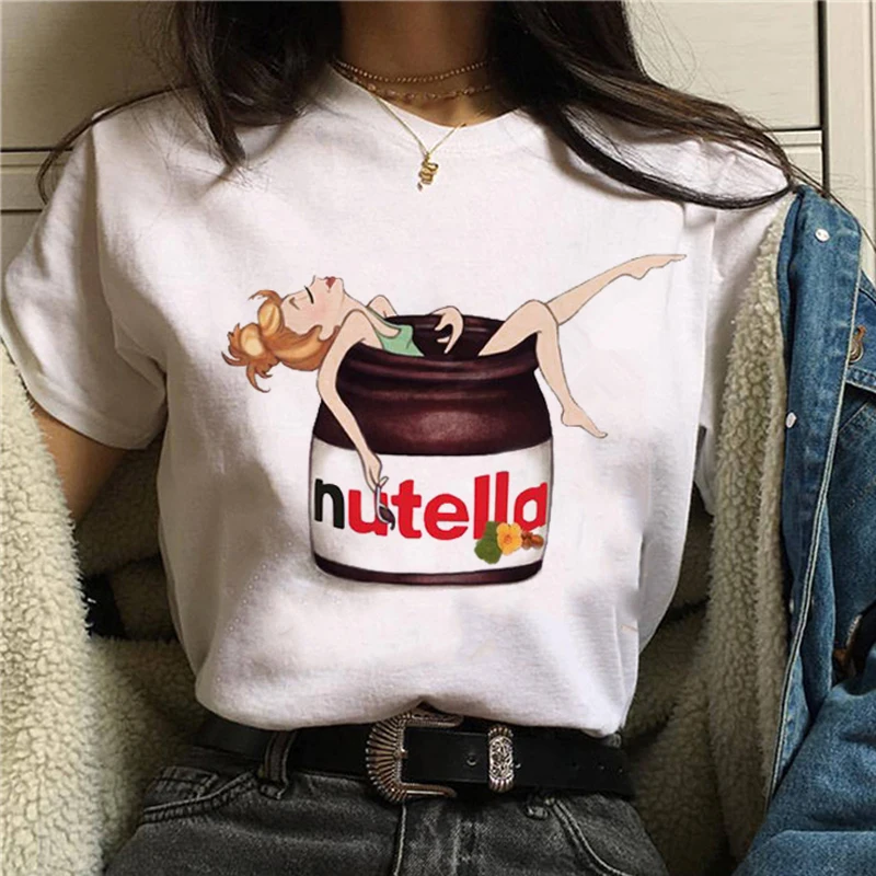 Женская футболка с принтом Nutella, 90 s, Harajuku Ullzang, модная футболка, графическая забавная футболка, корейский стиль, футболки, женские футболки