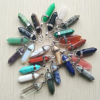 

Wholesale 50pcs/lot 2020 Fashion Natural Stone Pendants Crystal Charm Point Pillar Pendants For Necklace Making DIY