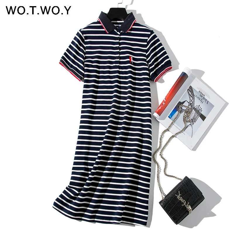 2019 Striped Cat Embroidery Dresses Women Summer Square Collar Casual Knee-Length Long Dress Woman Plus Size Blue Clothes