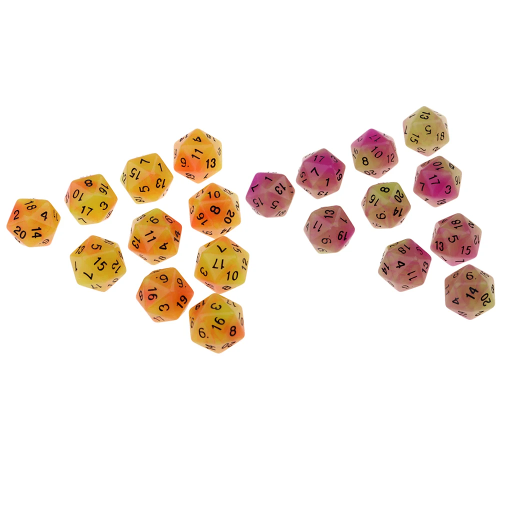 20 шт. светящиеся многогранные кости D20 кости Набор для игры в Подземелья и Драконы