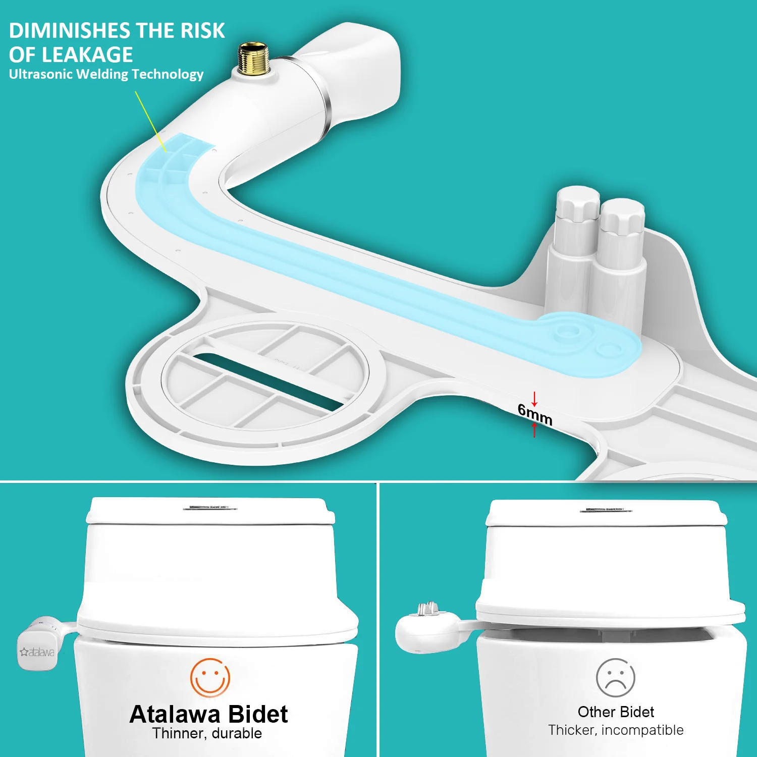 Atalawa AW5610 Ultra Thin Non Electric Bidet Toilet Seat Attachment with Dual Nozzles for Rear & Feminine Wash Fresh Water Spray