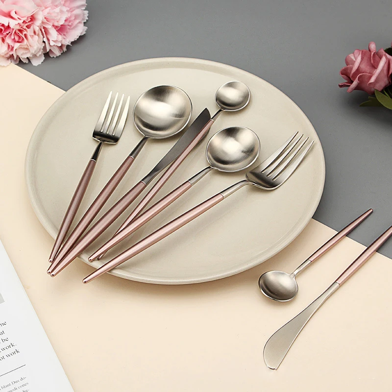 Золотые столовые приборы 304 нержавеющая сталь нож для стейка ложка для чая и кофе Вилка Набор Корейская еда кухня столовая посуда наборы посуды
