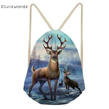 ELVISWORDS женский рюкзак на шнурках для путешествий фантазийный узор олень пляжная обувь карманы Kawaii животные Девушки Мини органайзер сумки