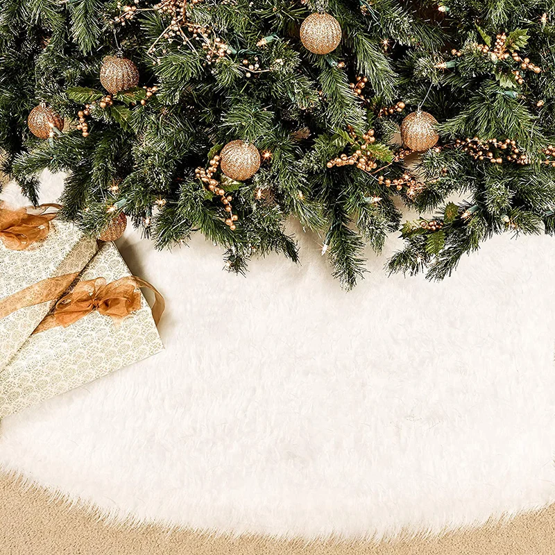 90cm 122cm White Christmas Tree Skirt Plush Faux Fur Carpet Xmas Floor Mat Ornaments For 2022 New Year Decoration | - Цена: 992,00 - 1 221,17 руб.