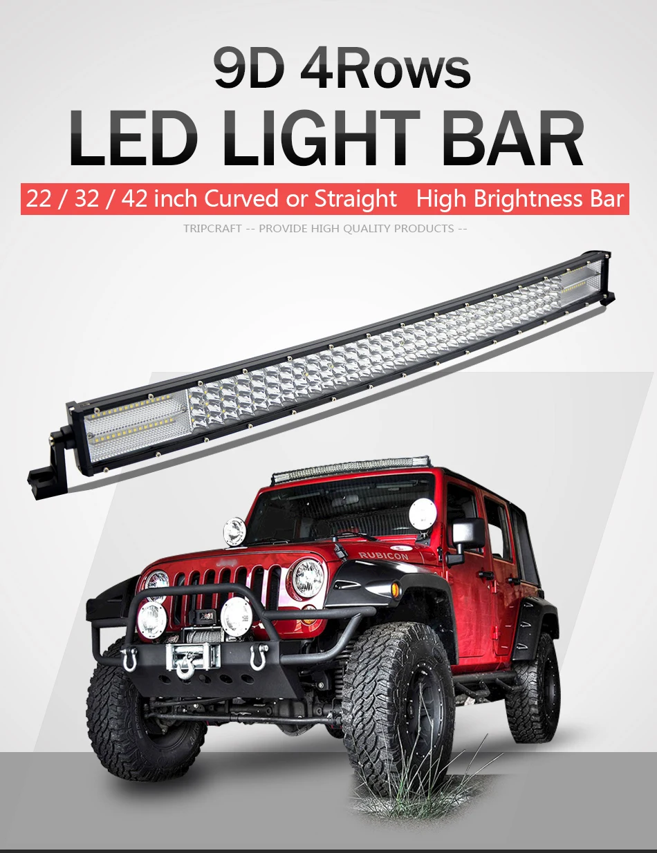 Tripcraft LED Light Bar 7" 22“ 32” 42“Inch Cured / Straight Quad-Row Light Bar 4rows 396W 576W 756W For SUV 4X4 OffRoad ATV Car