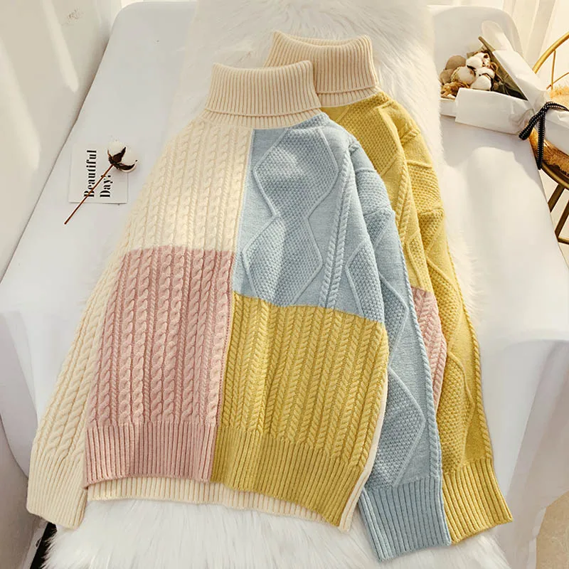 H. SA/Зимний пуловер с высоким воротником и свитера; цветной Повседневный свитер в стиле пэчворк; топы ярких цветов; Джемперы в стиле ретро