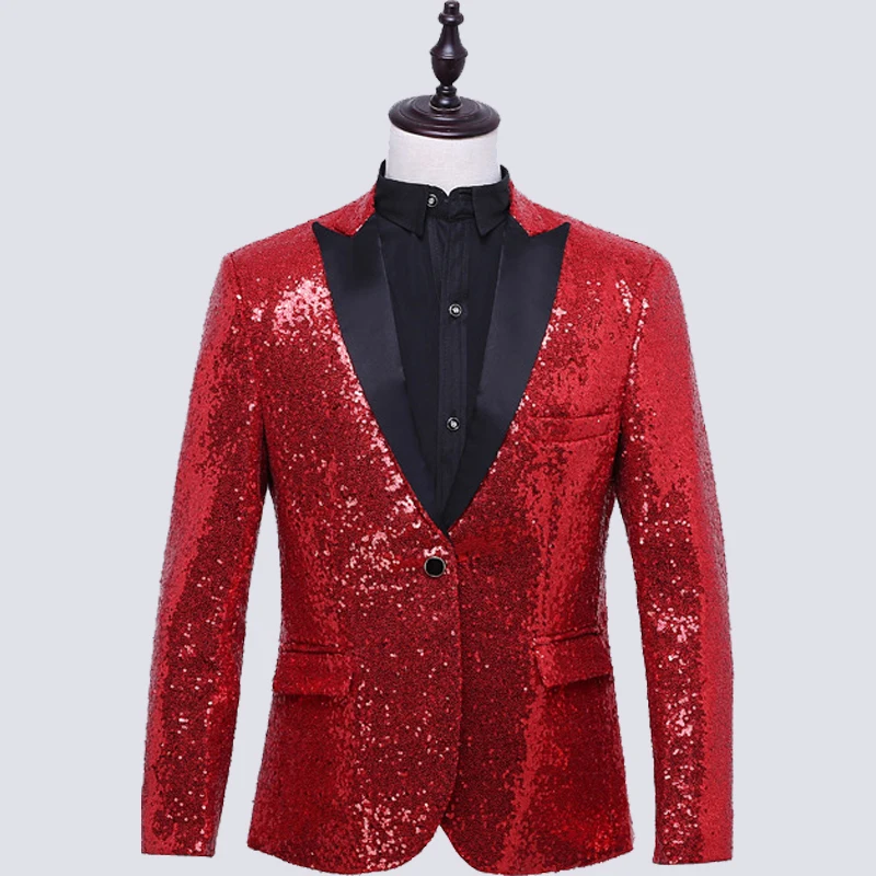jacket Shenrun мужская приталенная куртка модный блейзер с пайетками для мужчин сценический свадебный пиджак костюм певица однобортный - Цвет: jacket