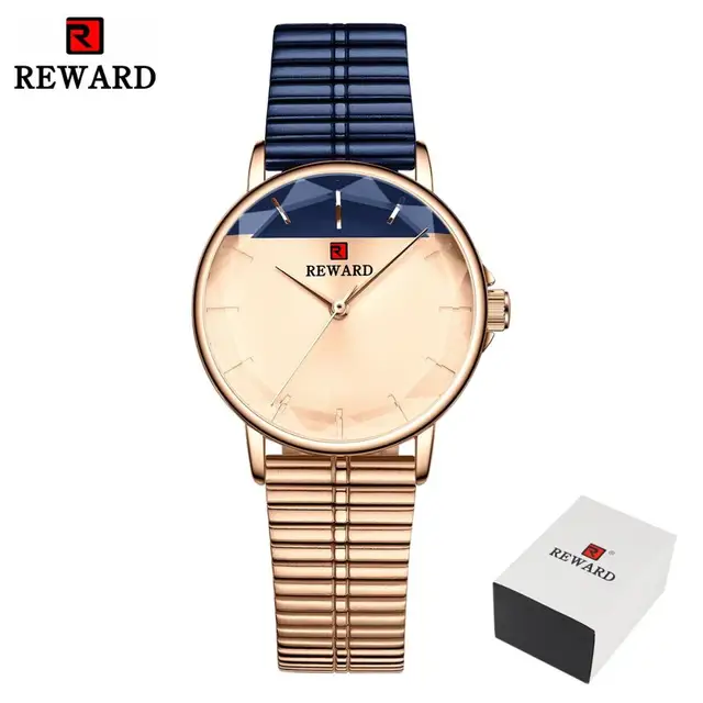 REWARD Women Watches New Modern Dial Stainless Steel Strap Quartz Watch Waterproof Ladies Stainless Steel Casual Wristwatch Blue