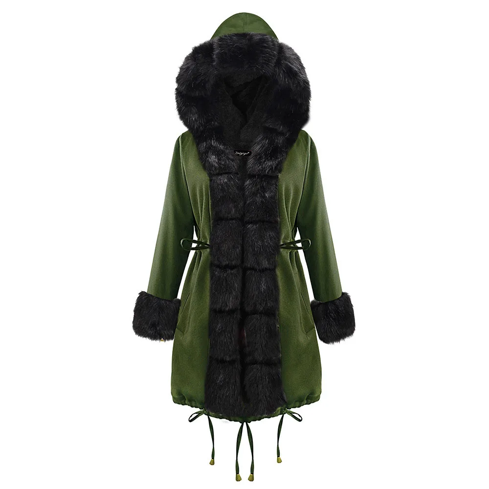 Женское пальто из искусственного меха, большие размеры 2XL, разноцветное, зеленое, плотное, теплое, длинное, меховое, с капюшоном, меховое, зимнее пальто, верх размера d, верхняя одежда, парки
