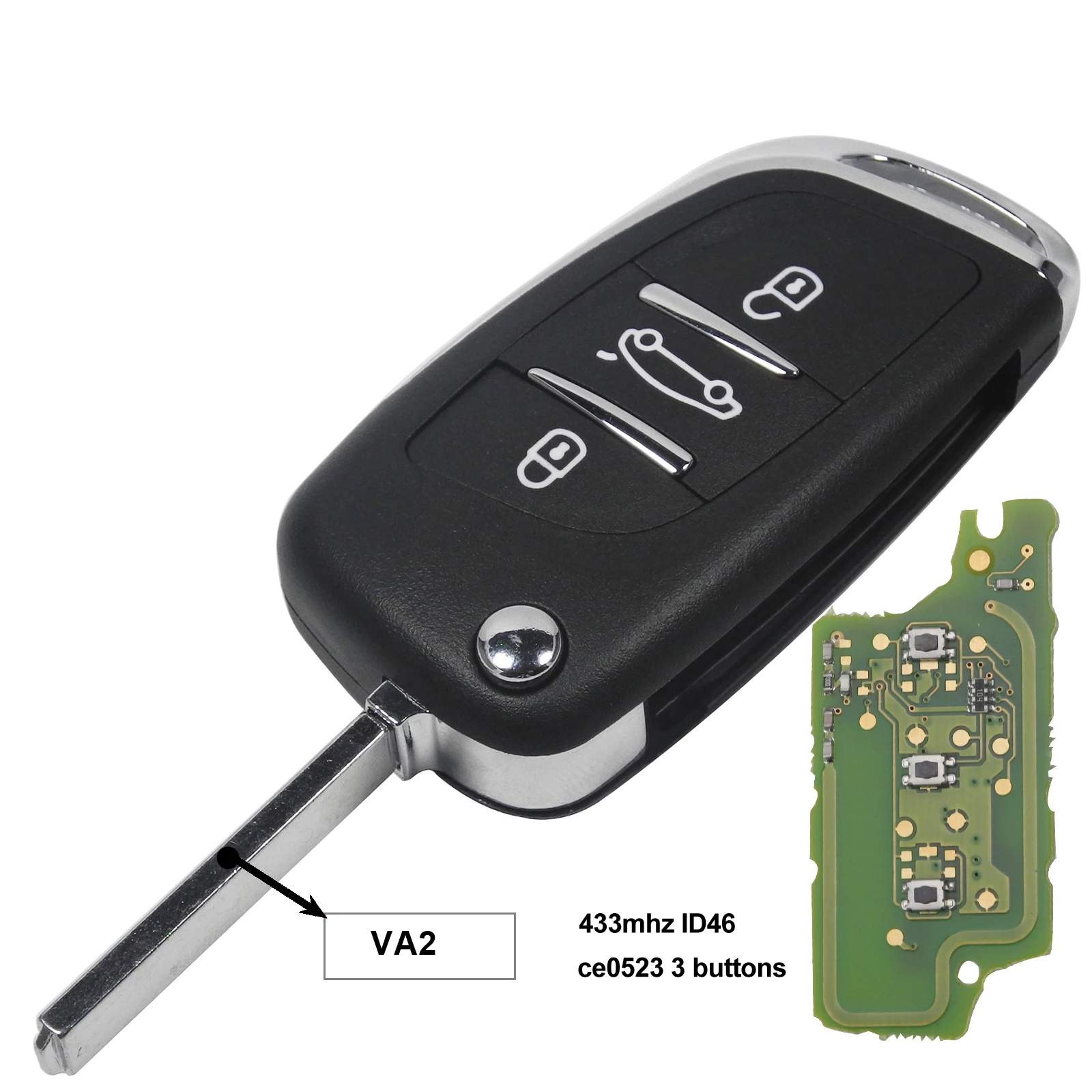 Kutery 5X CE0523 2/3 BT 433 МГц Filp дистанционный Автомобильный ключ для peugeot 306 407 807 партнер ASK/FSK ID46 чип VA2/Hu83 модифицированный Fob - Цвет: VA2 3 Butotns