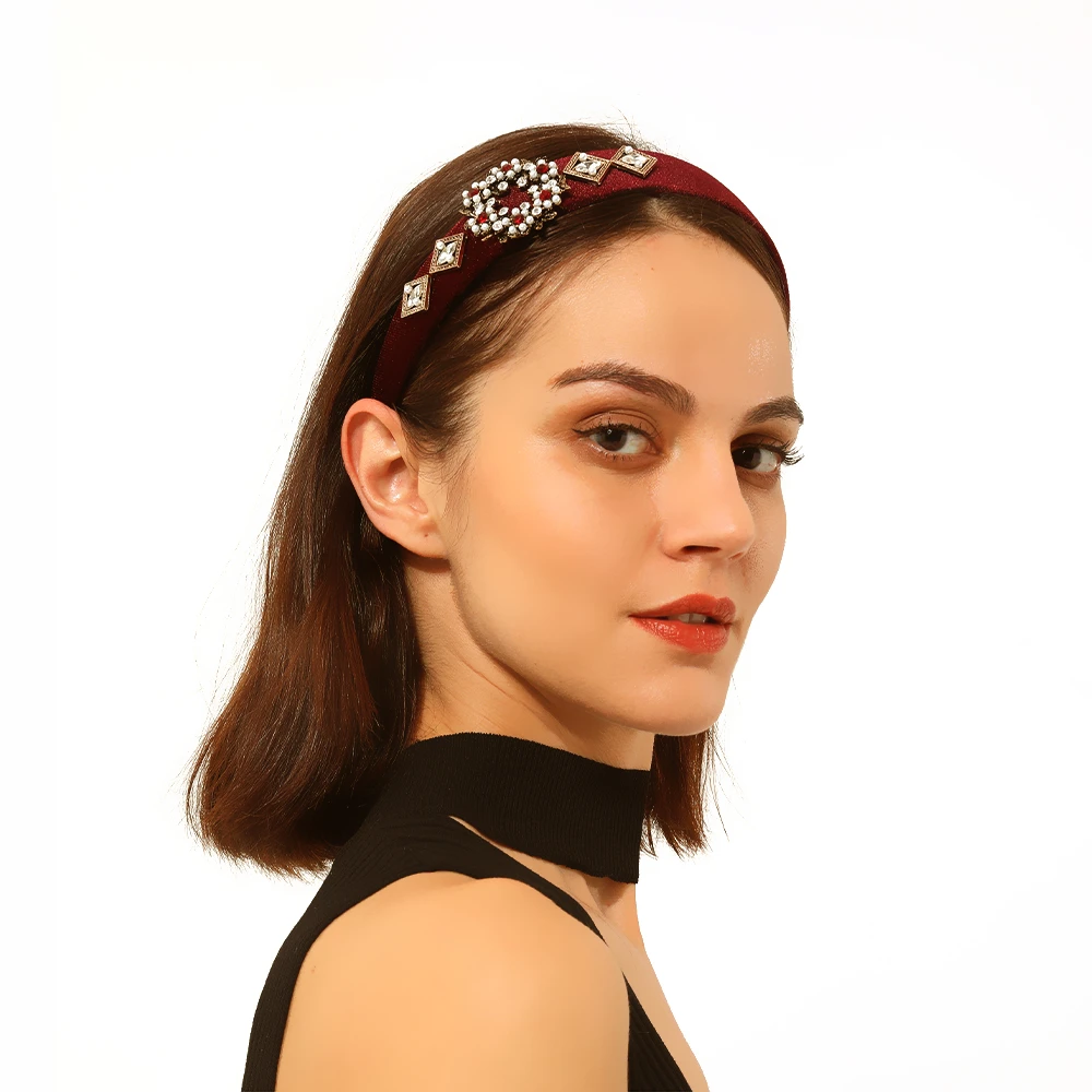 Dvacaman INS, роскошная повязка в стиле барокко с кристаллами для женщин, широкая бархатная завязанная повязка на волосы, аксессуары для волос для девочек, головной убор