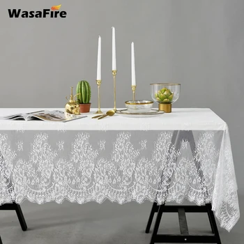 

American Country Rectangular Nylon Hollow Lace Tablecloth White Party Kitchen Dining Table Cloth Desk Cover for Wedding