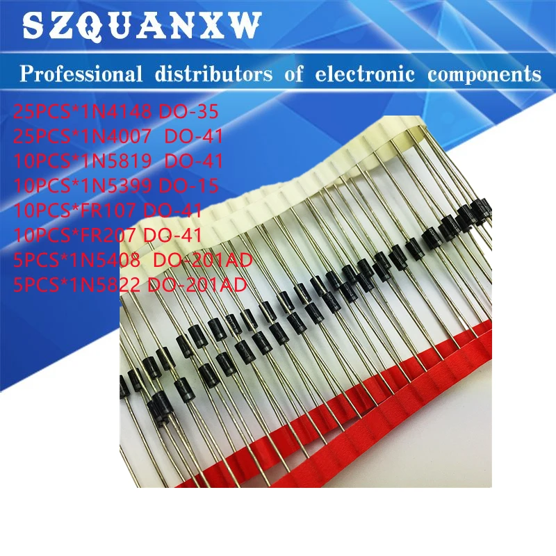 

Fast Switching Schottky Diode kit set 1N4148 1N4007 1N5819 1N5399 1N5408 1N5822 FR107 FR207,8values=100pcs,Electronic Components