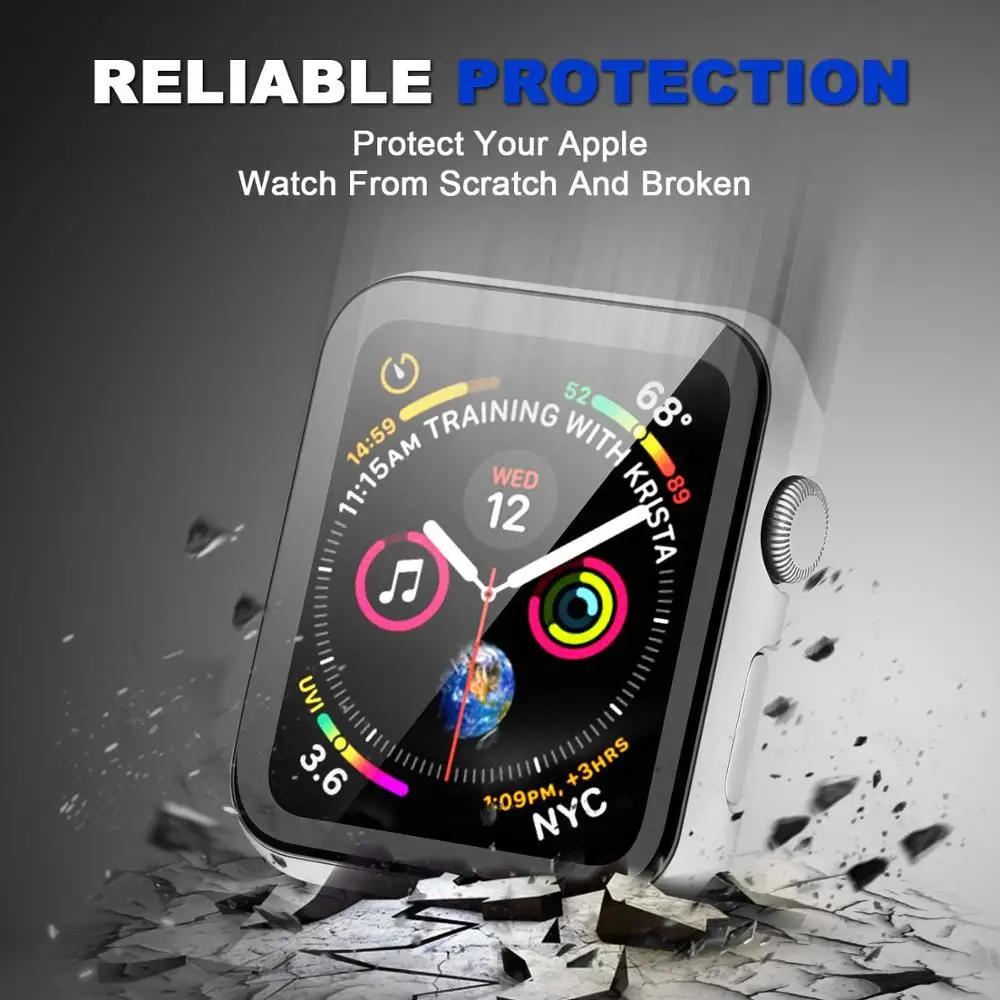 Чехол на эпл вотч Стекло Экран протектор чехол для Apple Watch Series 5/4 44 мм 40 мм Алюминий сплав защитный бампер Обложка 38, 42 мм, версия для наручных часов iWatch, версия 1, 2, 3, ремешок