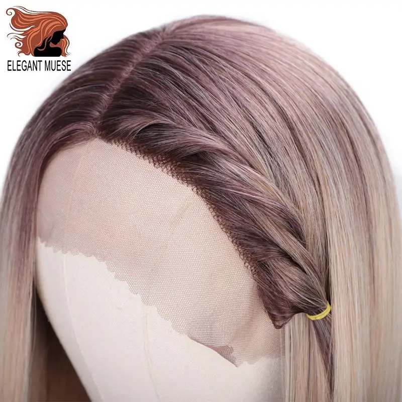 Elegant MUSES омбре с темными корнями платины прямые синтетические Синтетические волосы на кружеве парик Термостойкое волокно природные для Для женщин парики