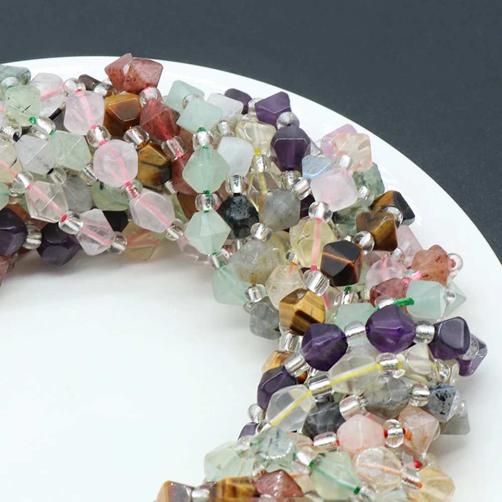Natural Stone Bead Geometric Shape Faceted Quartz Spacer Loose Beaded For Jewelry Making DIY Charm Necklace Bracelet Accessories