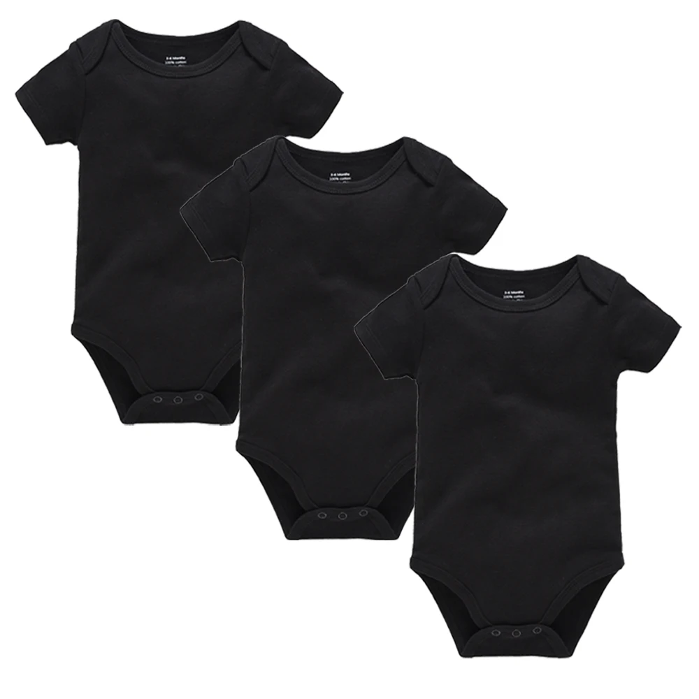 3Pcs Baby Boys Clothes 100%Cotton Solid Black Short Sleeve Blank Baby Bodysuits body bebe  Newborn Jumpsuit Plain 0-24 Months 1