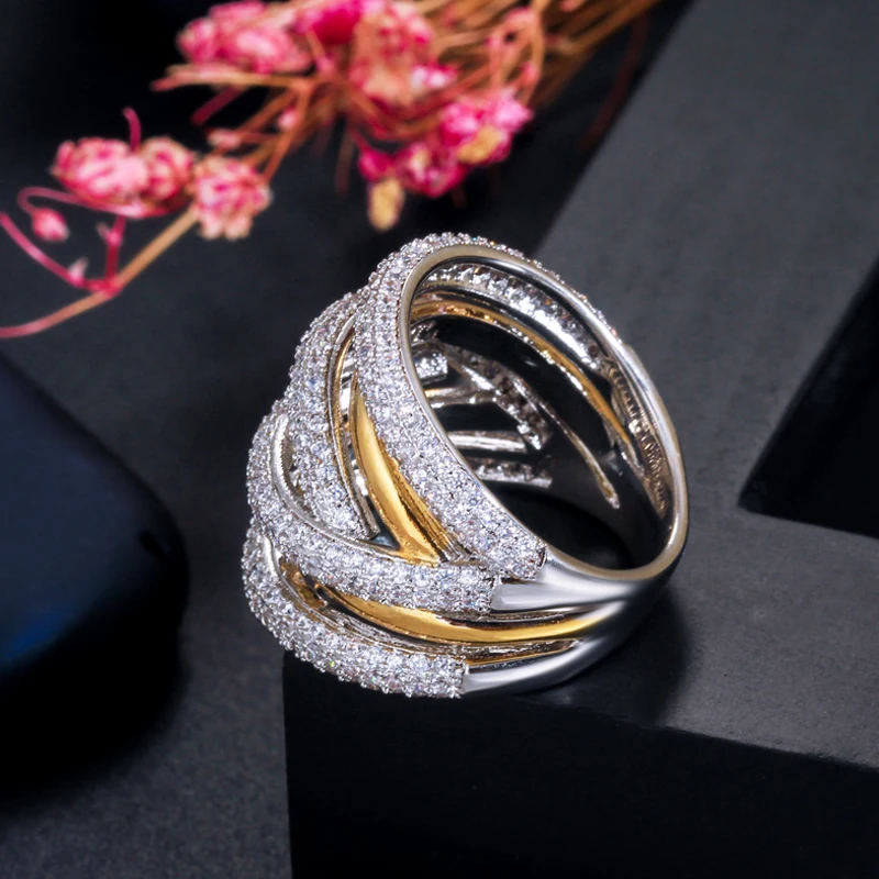 BeaQueen известный бренд 2 тонов роскошный большой крест геометрии кубический циркон CZ кольца для женщин Свадьба Дубай Свадебные украшения для пальцев R094