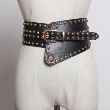 

Pu Leather Black Rivet symmetrical lastic Wide Belt Personality Women New Fashion ll-match utumn Winter 2020 1519