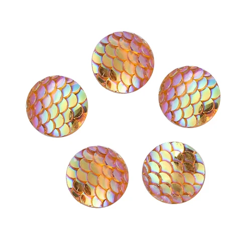 50PCs 8mm/12mm Resin Round Mermaid Fish Dragon Scale Dome Seals Cabochon Royal Blue AB Color For DIY Earring Jewelry Making