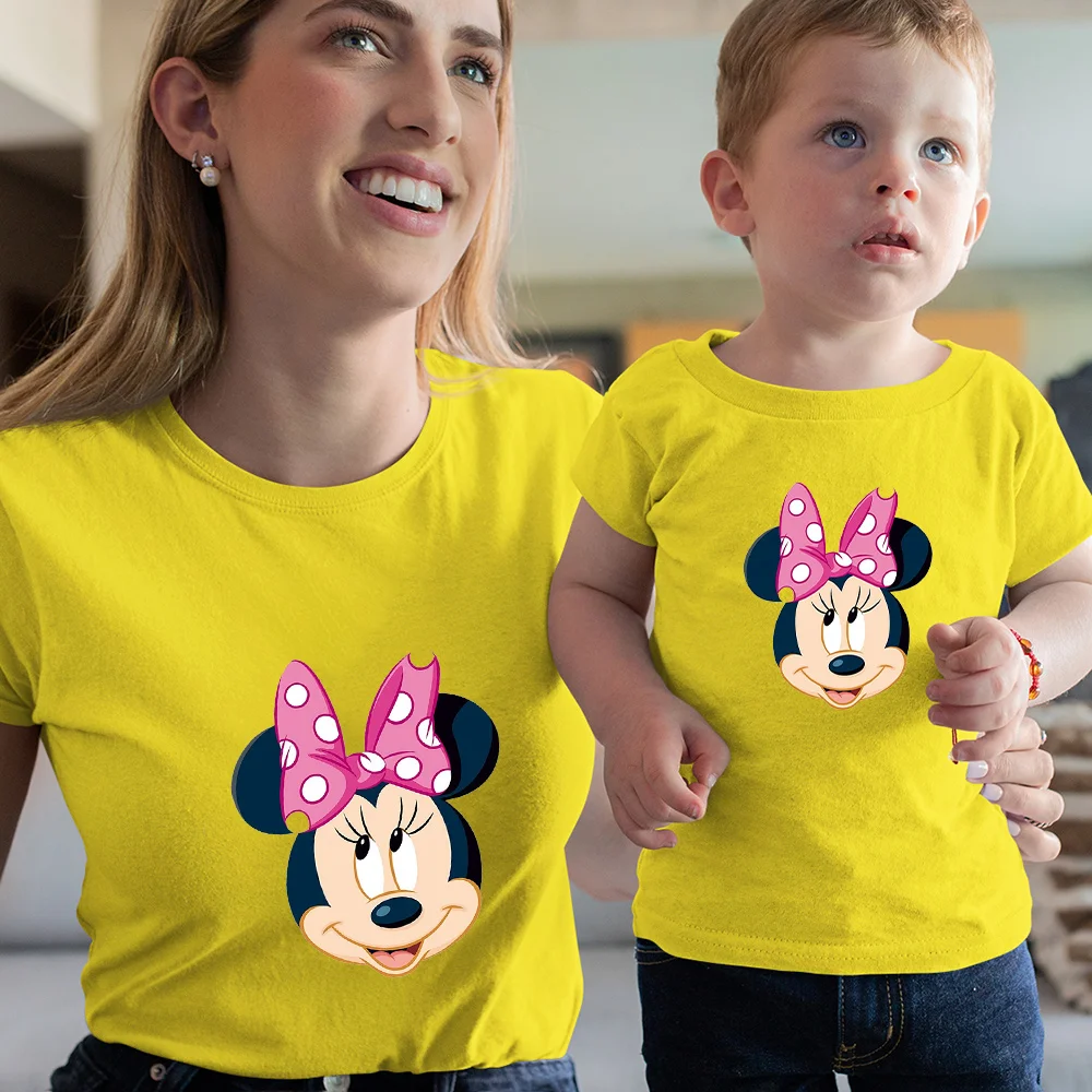 Minnie Mouse Cartoon Matching T shirts Fashion Woman Tee Man Top Casual Round Neck Couple Clothes Color Series Family Look plus size matching family outfits Family Matching Outfits