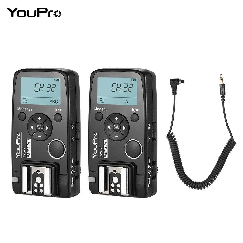 YouPro Pro-7 триггер вспышки 2в1 беспроводной спуск затвора с таймером дистанционного управления с N3 2,5 мм ПК Синхронизация и спуск затвора кабель для камер Canon
