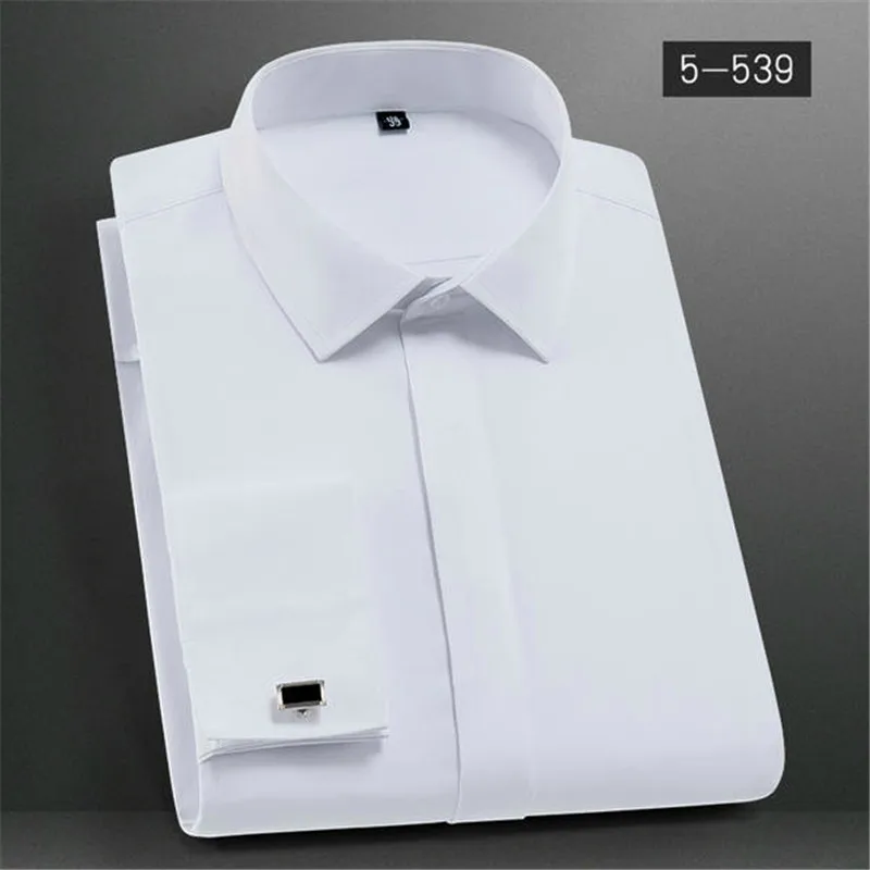 Men's Classic French Cuffs Solid Dress Shirts Placket Formal  Men Long Sleeve Shirts Slim Fit Quality French Cuffs Shirt