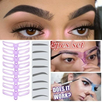 

Drop Shipping 8Pcs/Set Reusable Eyebrow Shaping Template Helper Eyebrow Stencils Kit Grooming Card Eyebrow Defining Makeup Tools
