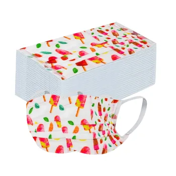 

50pcs Disposable Mask Printed Fashion Masks 3-layer Non-woven Protection Masks Breathable Elastic Earloop Masque