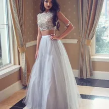 Сексуальные Платья из двух частей для выпускного вечера, Длинные серебристо-серые кружевные топы, фатиновая юбка, длина до пола, вечерние платья для выпускного вечера колледжа