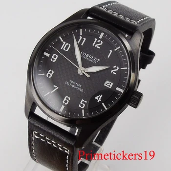 

CORGEUT 40mm black dial men wristwatch PVD coated case luminous hands date indicator NH movement black dial