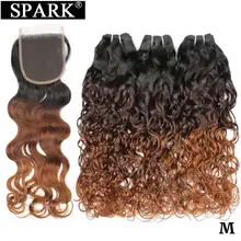 Spark Hair Ombre бразильские волнистые пряди с закрытием человеческие волосы с закрытием Remy человеческие волосы для наращивания средний коэффициент