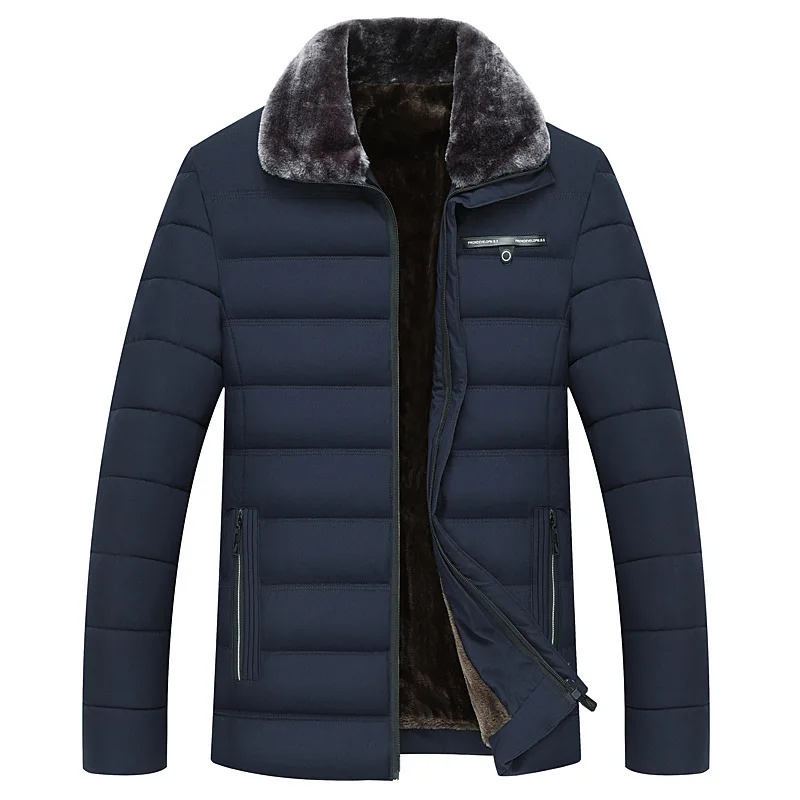 

2019 Warm Thick Winter Jacket Men Casual Fur Collar Fleece Lining Cotton Padded Jacket Windproof Overcoat Male Long Parkas Coats