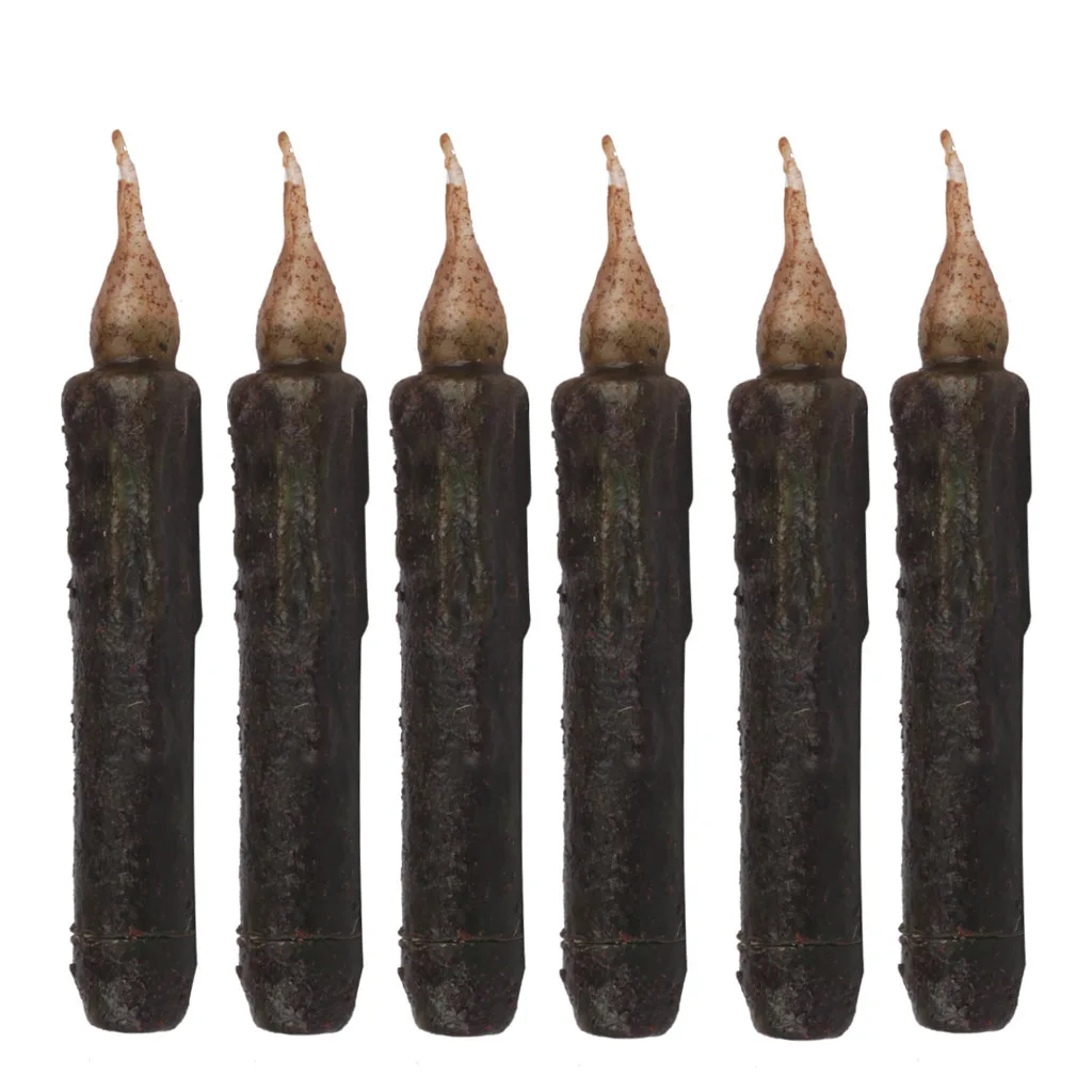  6Pcs 17cm Vintage Style Black Wax LED Candle Taper Candle Flameless Pillar Candle for Wedding Birthday Party Table Decoration