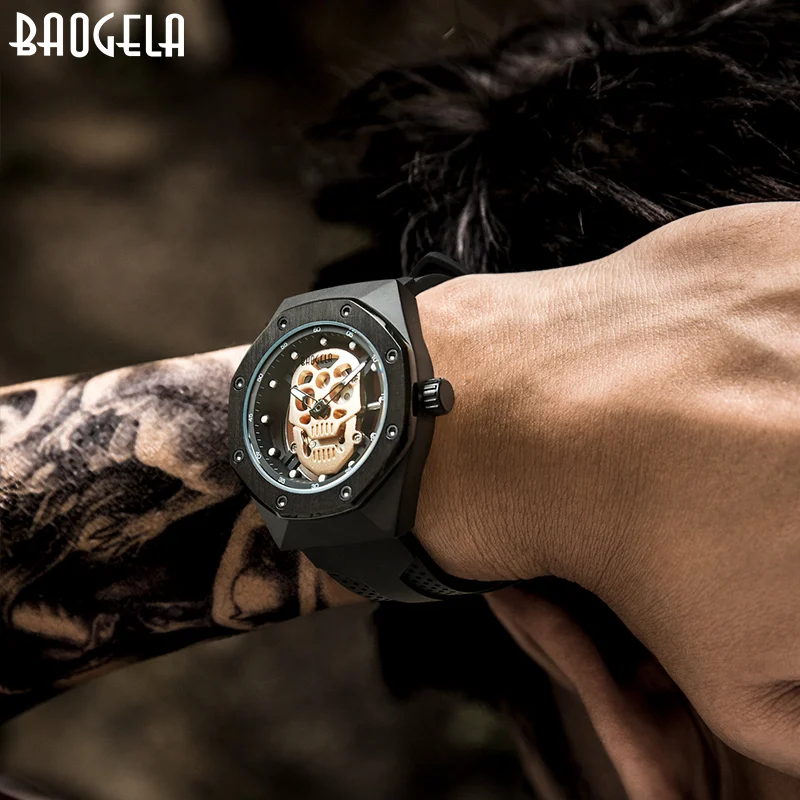 

BAOGELA Skeleton Watches Men Luxury Top Brand Waterproof Wristwatch Skull Dial Military Sports Watch Man Relogios Masculino 1902
