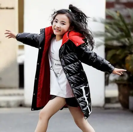 Черный Cold Winter Children Warm White duck down jackets Girls clothing waterproof Clothes Hooded long-30 degrees Coats For Kids parka - Цвет: Черный