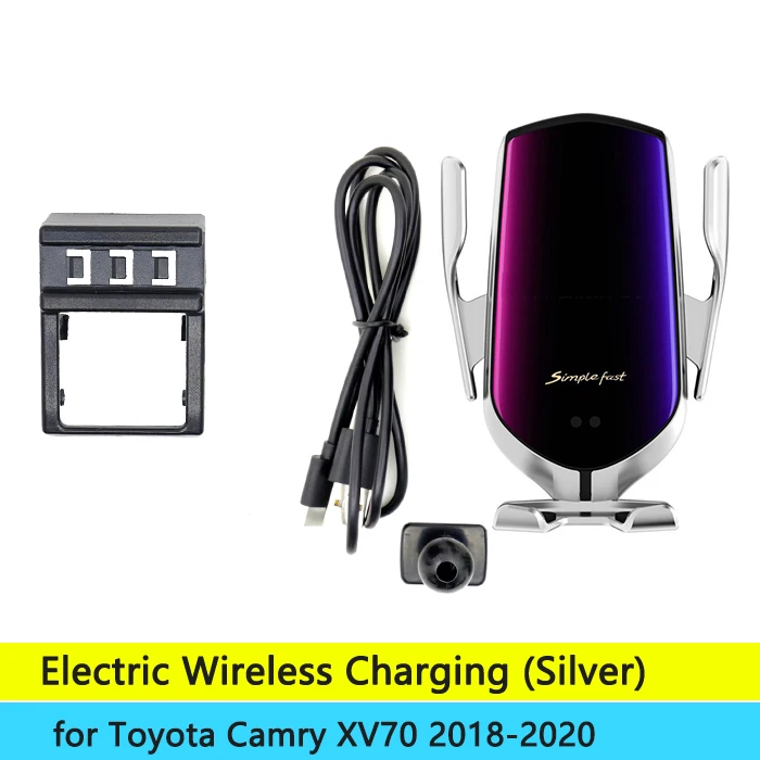 Car Mobile Phone Holder for Toyota Camry 70 XV70 Gravity Wireless Charging Support Telephone Bracket Accessories - Название цвета: Style A Silver