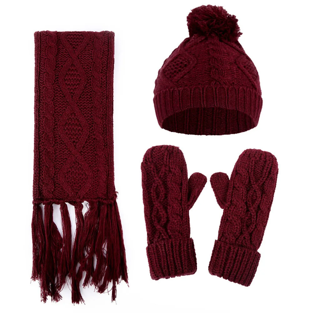 

Scarf AND Gloves Hat Winter Warm Windproof Casual Knitted Set Artificial Woolen