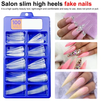 

100pcs Nails Salon Stiletto Long False Fake Nails Tips Manicure Artificial White/Clear Full Cover Tips Nail Art Tools