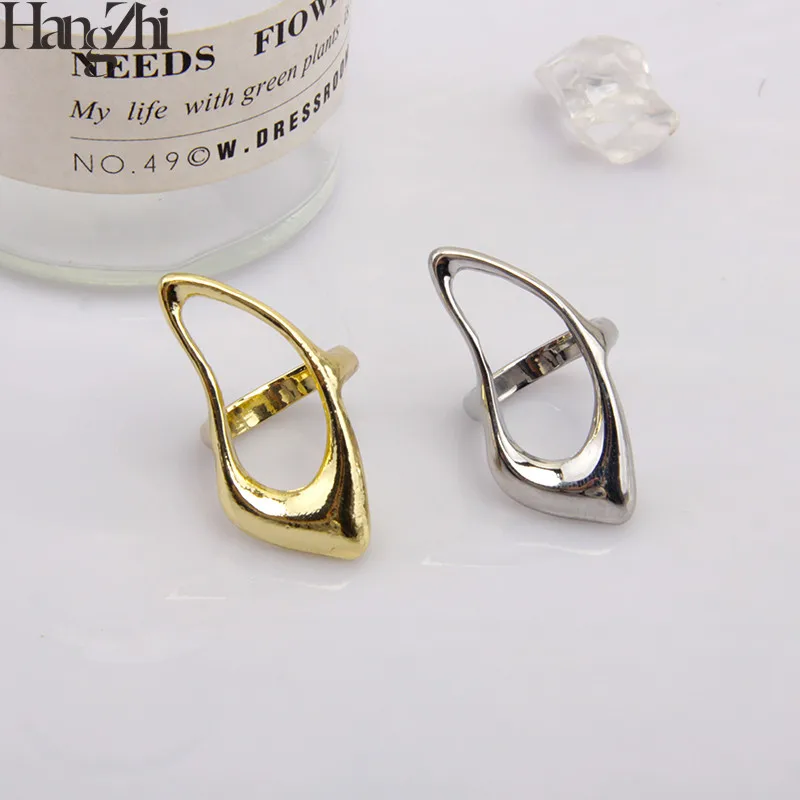 

HANGZHI 2020 Simple Quality Exaggerate Glossy Metal Ring Geometric Drop Hollow Opening Finger Ring for Women Girl Party Jewelry