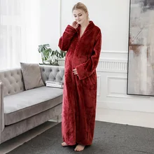 Женский мягкий халат, длинный рукав, толстый, с карманами, на молнии, Одноцветный, Осень-зима, фланелевый, теплый, без ворса, с капюшоном