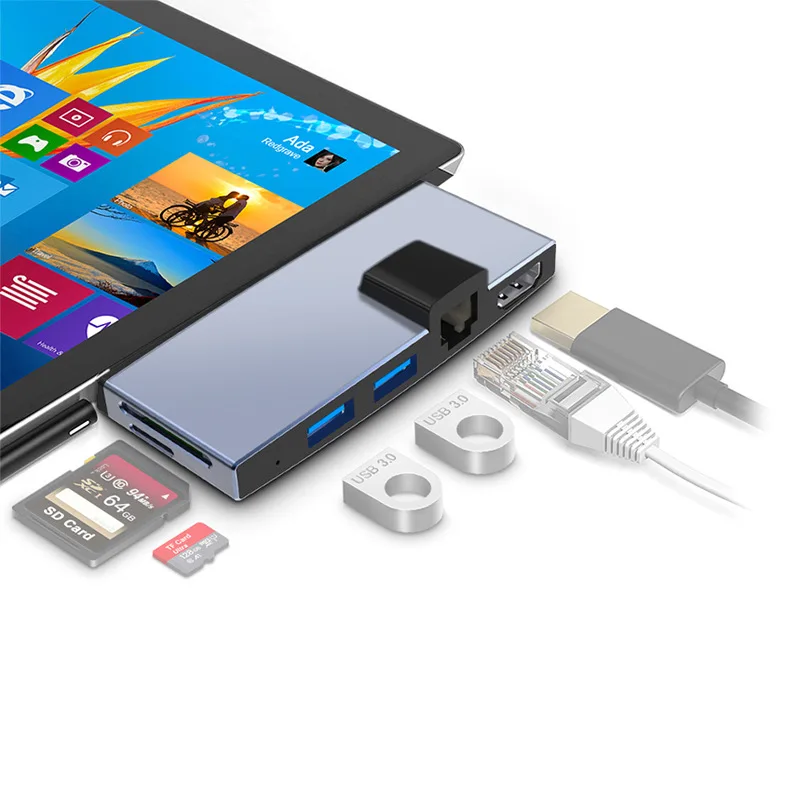 Reilim Minidp A Usb 3.0 Hub Card Reader Hdmi 100Mbps Gigabit Ethernet Adattatore Sd/Tf Micro Sd Per Microsoft Surface Pro 4 5 6