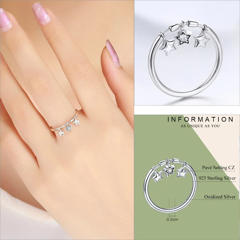 BISAER, подлинное 925 пробы, серебряное, с открытым сердцем, с подвеской в виде звезды, кольца на палец для женщин, модное свадебное ювелирное изделие Anel WEU7630 - Цвет камня: ECR406