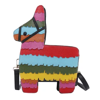 

Cute Cartoon Rainbow Splicing Pu Pony Crossbody Bags for Women Messenger Bags Clutch Shoulder Bag Female Party Clutch Bag